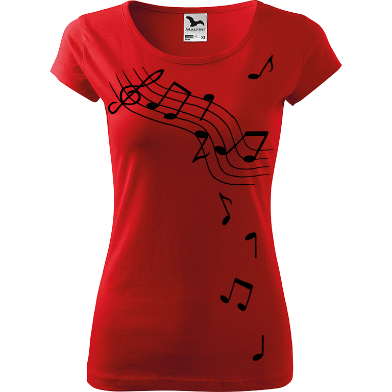 Ručně malované dámské triko Pure - Noty Velikost trička: XXL, Barva trička: ČERVENÁ, Barva motivu: ČERNÁ