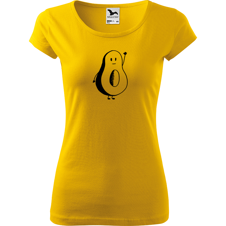 Ručně malované dámské triko Pure - Pan Avokádo Velikost trička: XL, Barva trička: ŽLUTÁ, Barva motivu: ČERNÁ