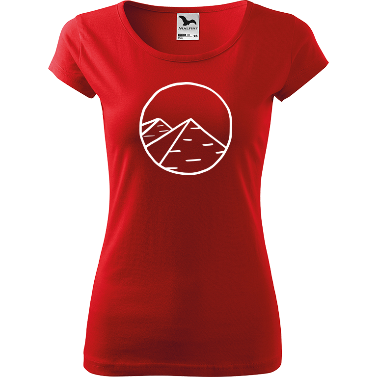 Ručně malované dámské triko Pure - Pyramidy Velikost trička: XL, Barva trička: ČERVENÁ, Barva motivu: BÍLÁ