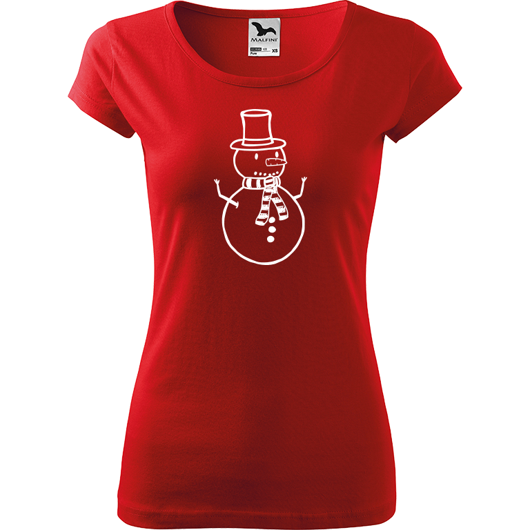 Ručně malované dámské triko Pure - Sněhulák Velikost trička: XL, Barva trička: ČERVENÁ, Barva motivu: BÍLÁ