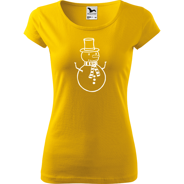 Ručně malované dámské triko Pure - Sněhulák Velikost trička: XXL, Barva trička: ŽLUTÁ, Barva motivu: BÍLÁ