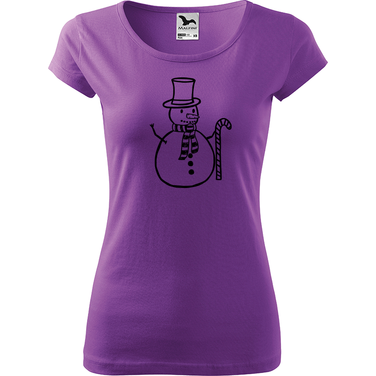 Ručně malované dámské triko Pure - Sněhulák s ozdobou Velikost trička: XL, Barva trička: FIALOVÁ, Barva motivu: ČERNÁ