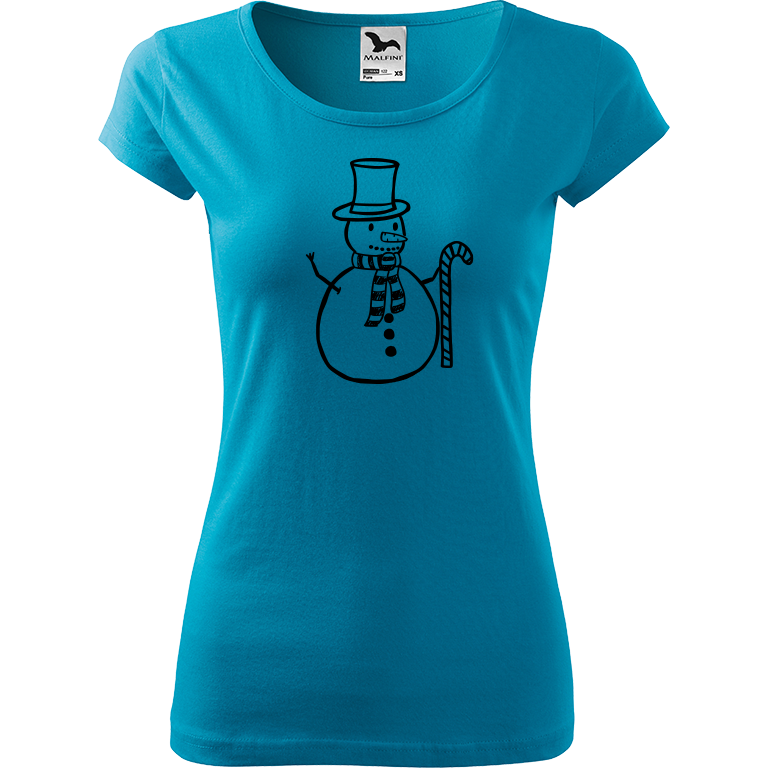 Ručně malované dámské triko Pure - Sněhulák s ozdobou Velikost trička: XL, Barva trička: TYRKYSOVÁ, Barva motivu: ČERNÁ