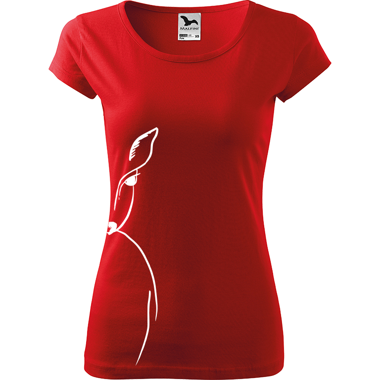 Ručně malované dámské triko Pure - Srnka - Na boku Velikost trička: XXL, Barva trička: ČERVENÁ, Barva motivu: BÍLÁ