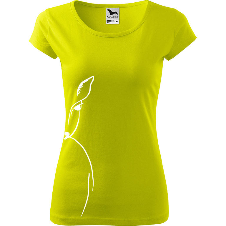 Ručně malované dámské triko Pure - Srnka - Na boku Velikost trička: L, Barva trička: LIMETKOVÁ, Barva motivu: BÍLÁ