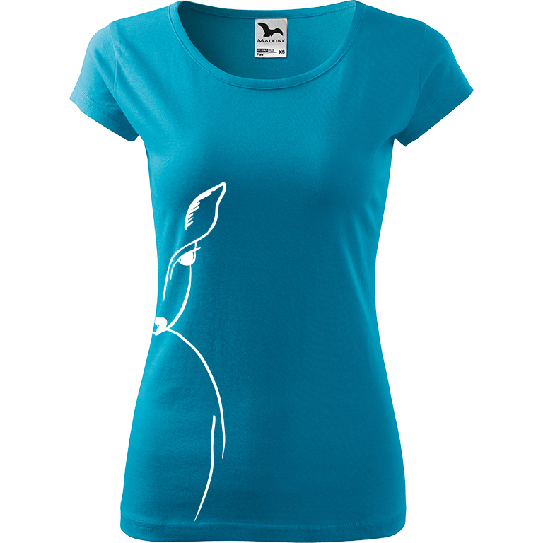 Ručně malované dámské triko Pure - Srnka - Na boku Velikost trička: XL, Barva trička: TYRKYSOVÁ, Barva motivu: BÍLÁ