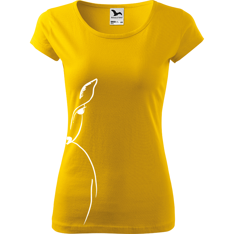 Ručně malované dámské triko Pure - Srnka - Na boku Velikost trička: XL, Barva trička: ŽLUTÁ, Barva motivu: BÍLÁ