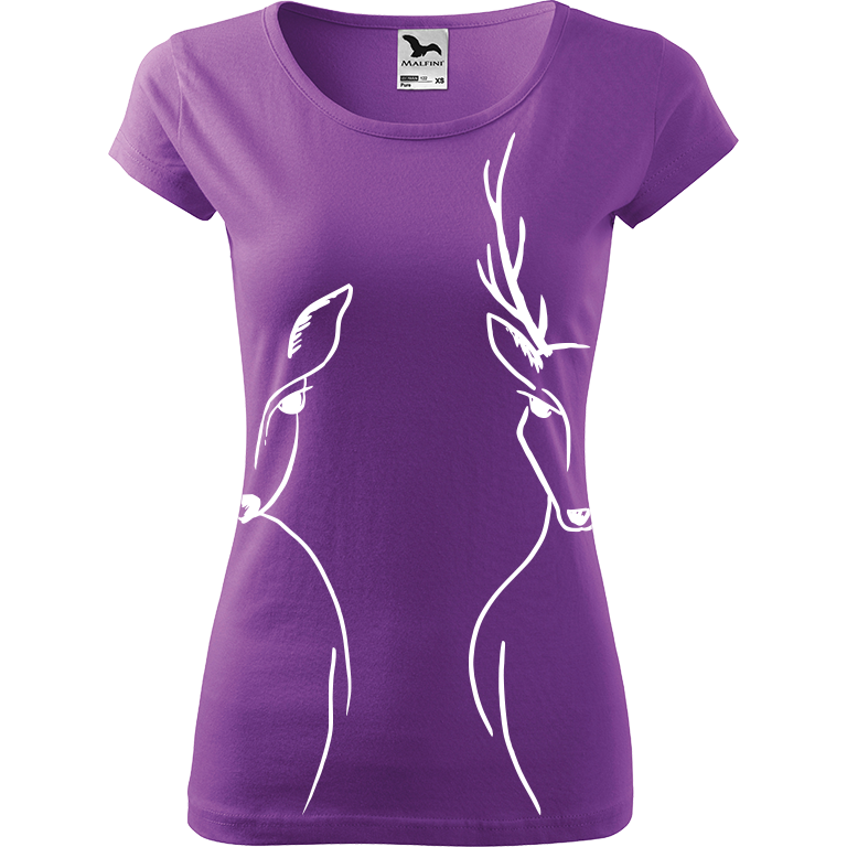 Ručně malované dámské triko Pure - Srnka & Jelen - Na bocích Velikost trička: XL, Barva trička: FIALOVÁ, Barva motivu: BÍLÁ