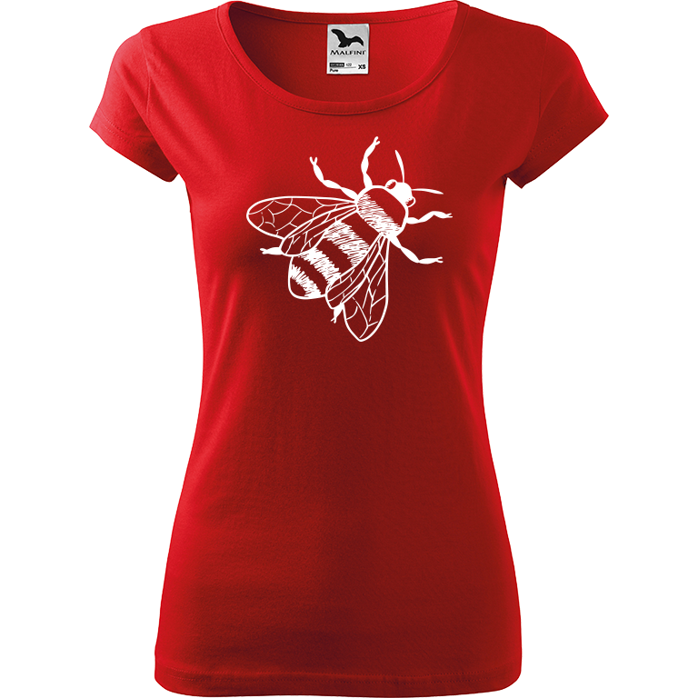 Ručně malované dámské triko Pure - Včela Velikost trička: XL, Barva trička: ČERVENÁ, Barva motivu: BÍLÁ