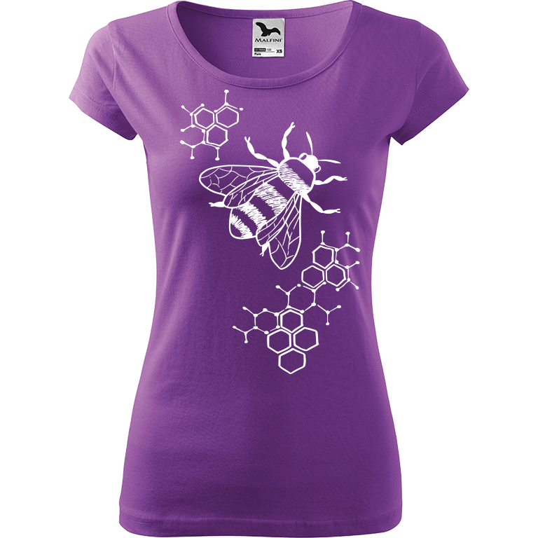 Ručně malované dámské triko Pure - Včela s plástvemi Velikost trička: XL, Barva trička: FIALOVÁ, Barva motivu: BÍLÁ