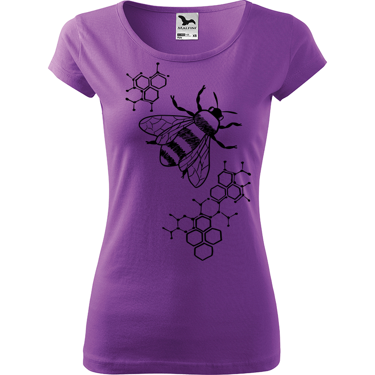 Ručně malované dámské triko Pure - Včela s plástvemi Velikost trička: XL, Barva trička: FIALOVÁ, Barva motivu: ČERNÁ