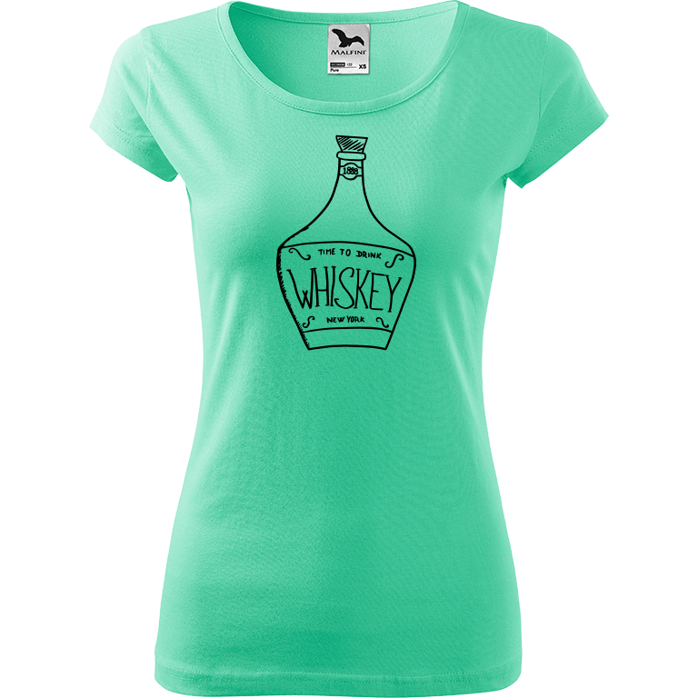 Ručně malované dámské triko Pure - Whiskey Velikost trička: L, Barva trička: MÁTOVÁ, Barva motivu: ČERNÁ