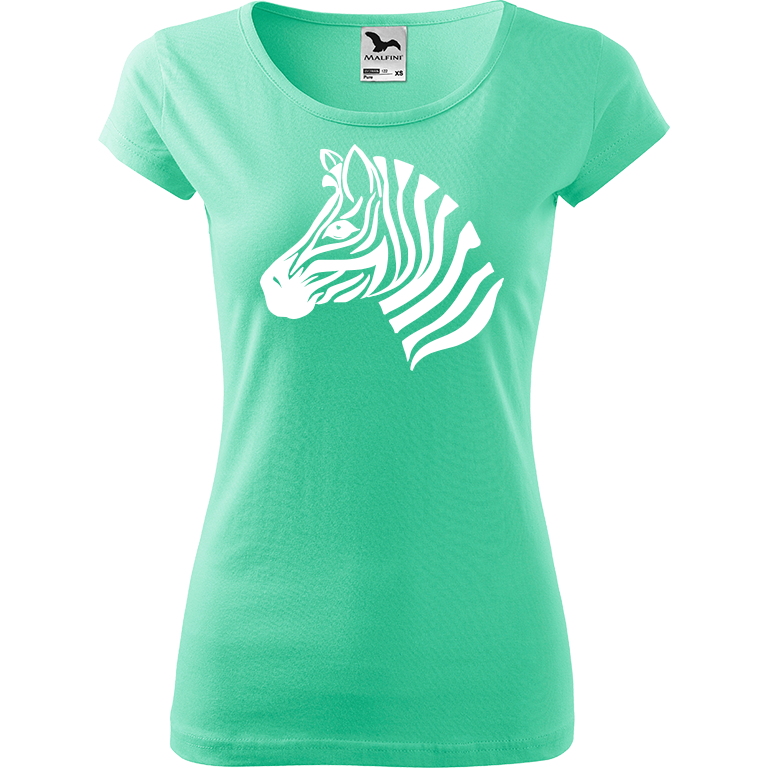 Ručně malované dámské triko Pure - Zebra Velikost trička: L, Barva trička: MÁTOVÁ, Barva motivu: BÍLÁ
