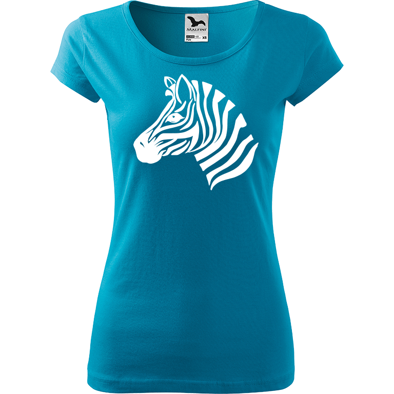 Ručně malované dámské triko Pure - Zebra Velikost trička: XL, Barva trička: TYRKYSOVÁ, Barva motivu: BÍLÁ