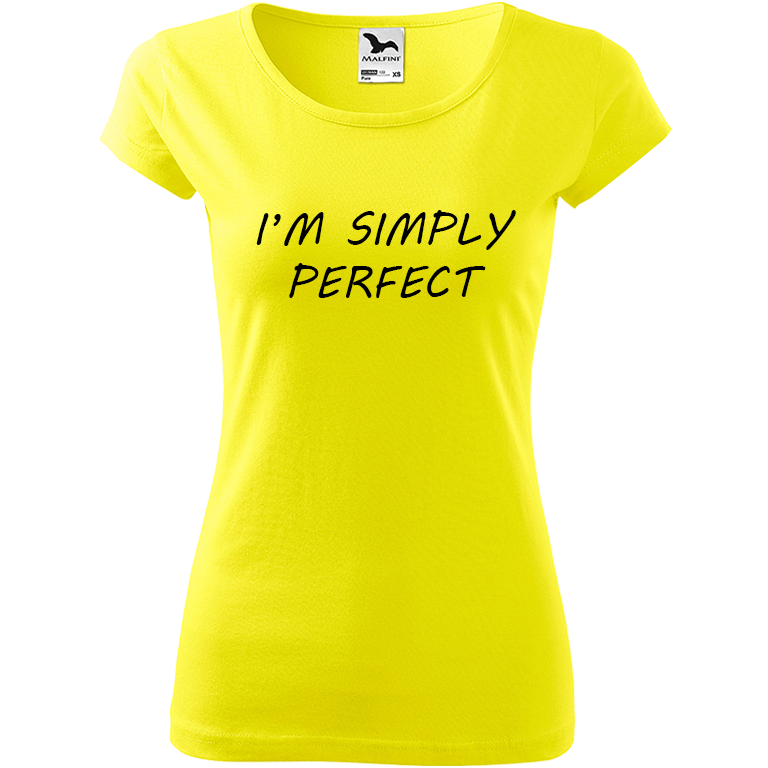 Ručně malované dámské triko Pure - I'm Simply Perfect Velikost trička: XXL, Barva trička: CITRONOVÁ, Barva motivu: ČERNÁ