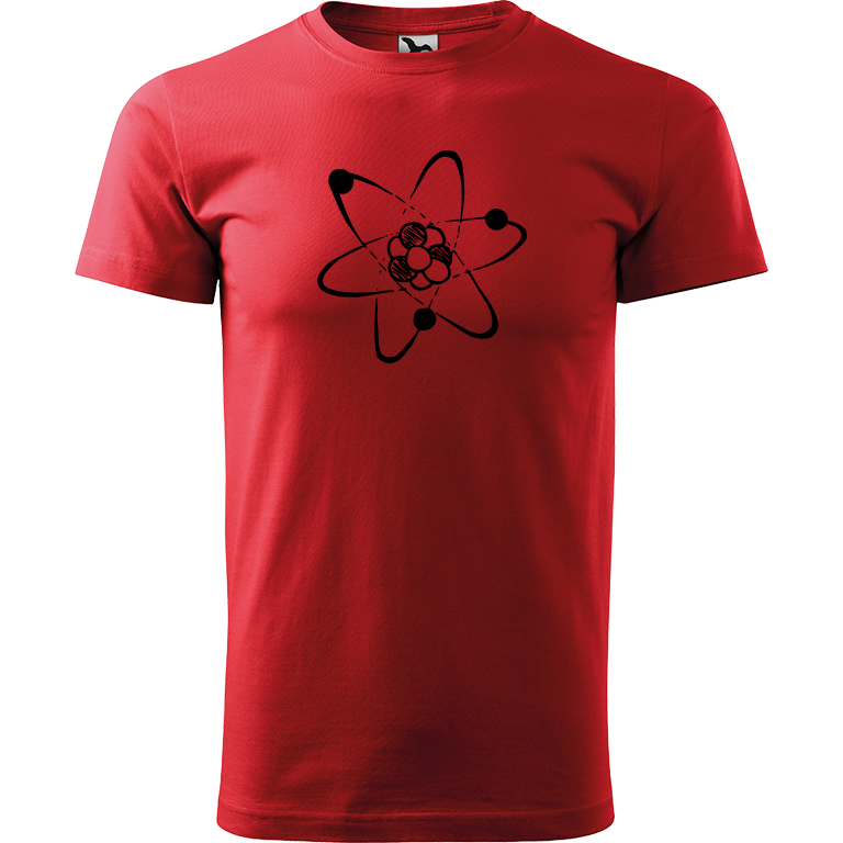 Ručně malované pánské triko Heavy New - Atom Velikost trička: XS, Barva trička: ČERVENÁ, Barva motivu: ČERNÁ