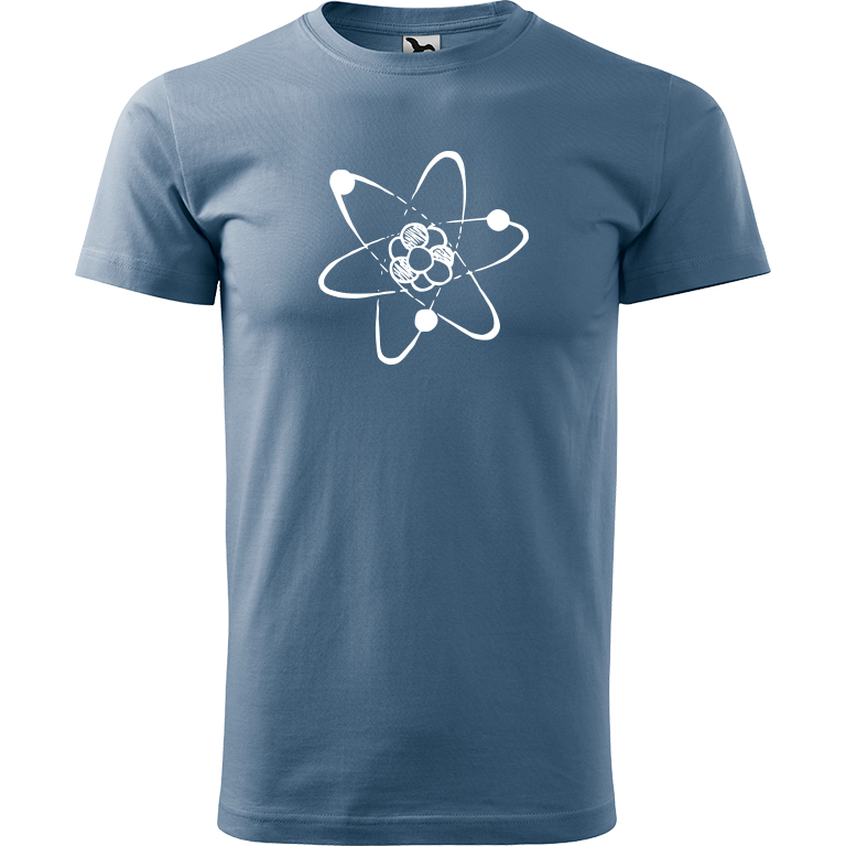 Ručně malované pánské triko Heavy New - Atom Velikost trička: M, Barva trička: DENIM, Barva motivu: BÍLÁ
