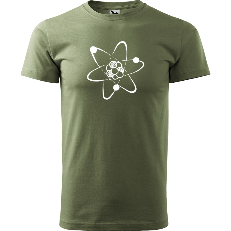 Ručně malované pánské triko Heavy New - Atom Velikost trička: XXL, Barva trička: KHAKI, Barva motivu: BÍLÁ