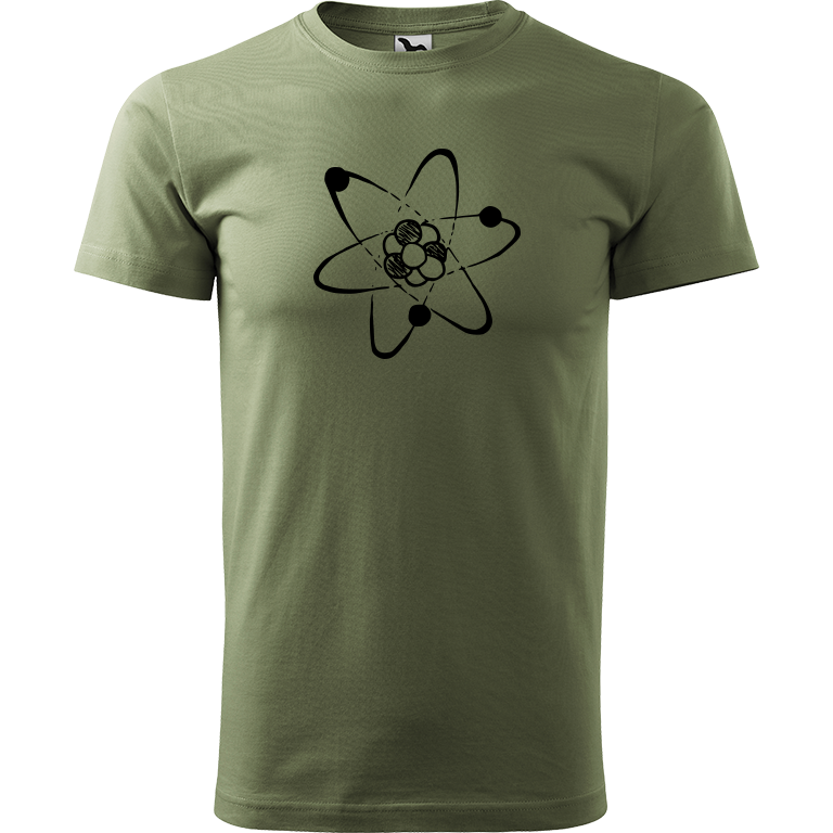Ručně malované pánské triko Heavy New - Atom Velikost trička: XXL, Barva trička: KHAKI, Barva motivu: ČERNÁ