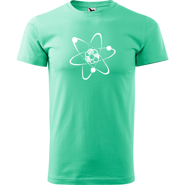 Ručně malované pánské triko Heavy New - Atom Velikost trička: M, Barva trička: MÁTOVÁ, Barva motivu: BÍLÁ