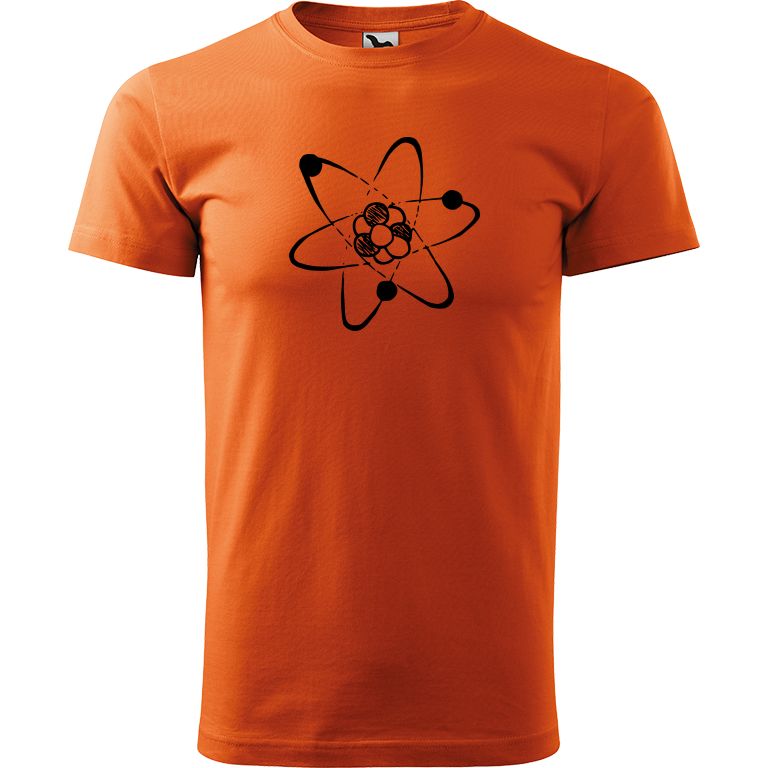 Ručně malované pánské triko Heavy New - Atom Velikost trička: XXL, Barva trička: ORANŽOVÁ, Barva motivu: ČERNÁ
