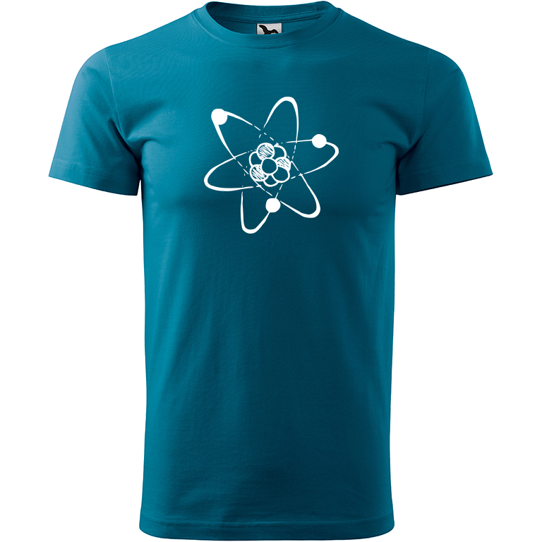 Ručně malované pánské triko Heavy New - Atom Velikost trička: M, Barva trička: PETROLEJOVÁ, Barva motivu: BÍLÁ