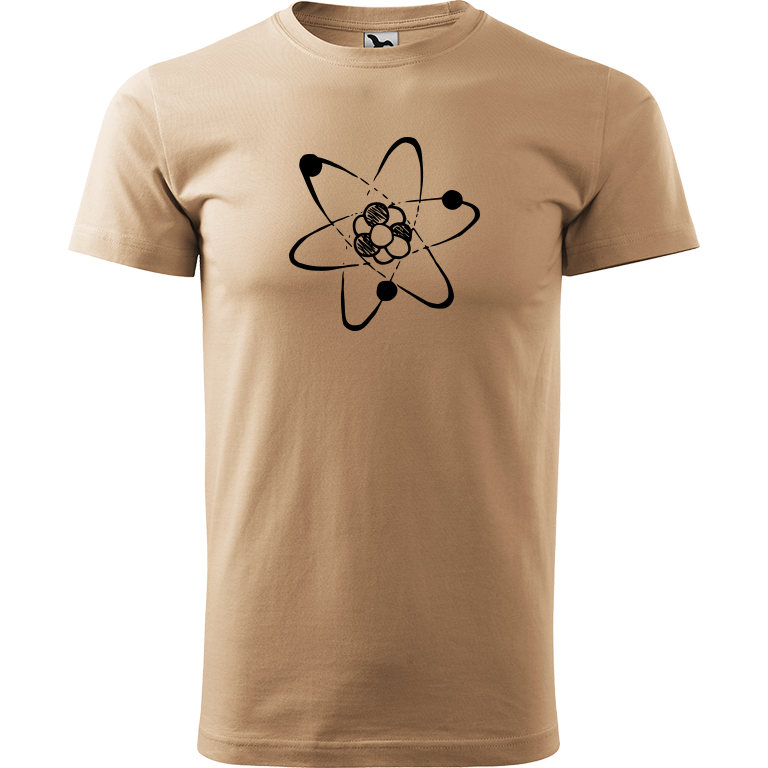 Ručně malované pánské triko Heavy New - Atom Velikost trička: M, Barva trička: PÍSKOVÁ, Barva motivu: ČERNÁ