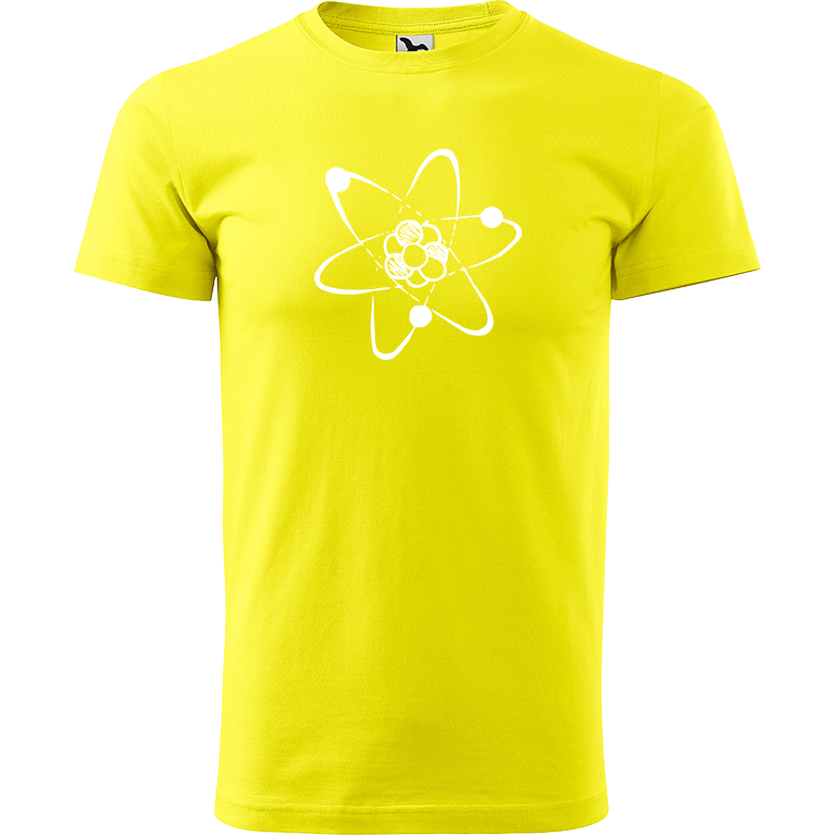 Ručně malované pánské triko Heavy New - Atom Velikost trička: M, Barva trička: CITRONOVÁ, Barva motivu: BÍLÁ