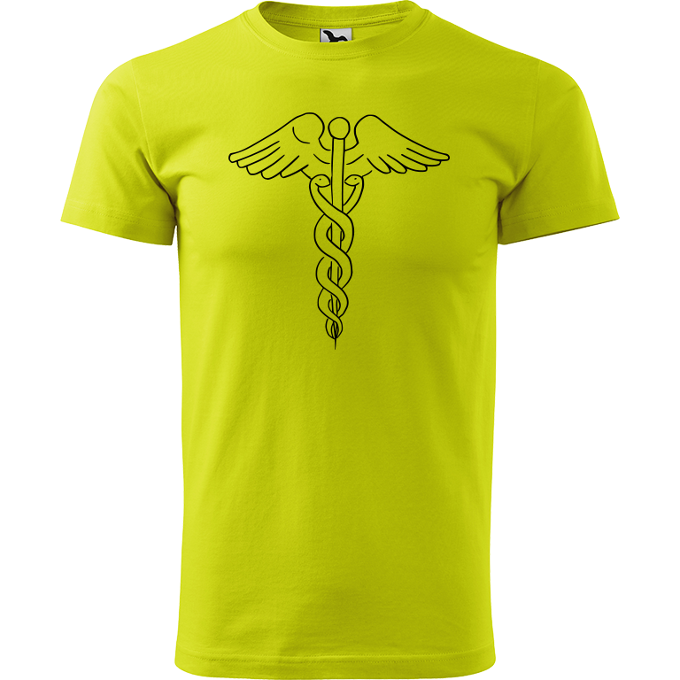 Ručně malované pánské triko Heavy New - Caduceus Velikost trička: L, Barva trička: LIMETKOVÁ, Barva motivu: ČERNÁ