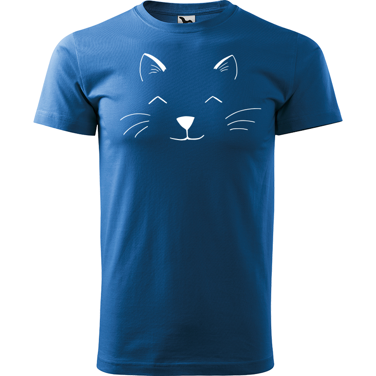 Ručně malované pánské triko Heavy New - Cat Face Velikost trička: XS, Barva trička: AZUROVÁ, Barva motivu: BÍLÁ