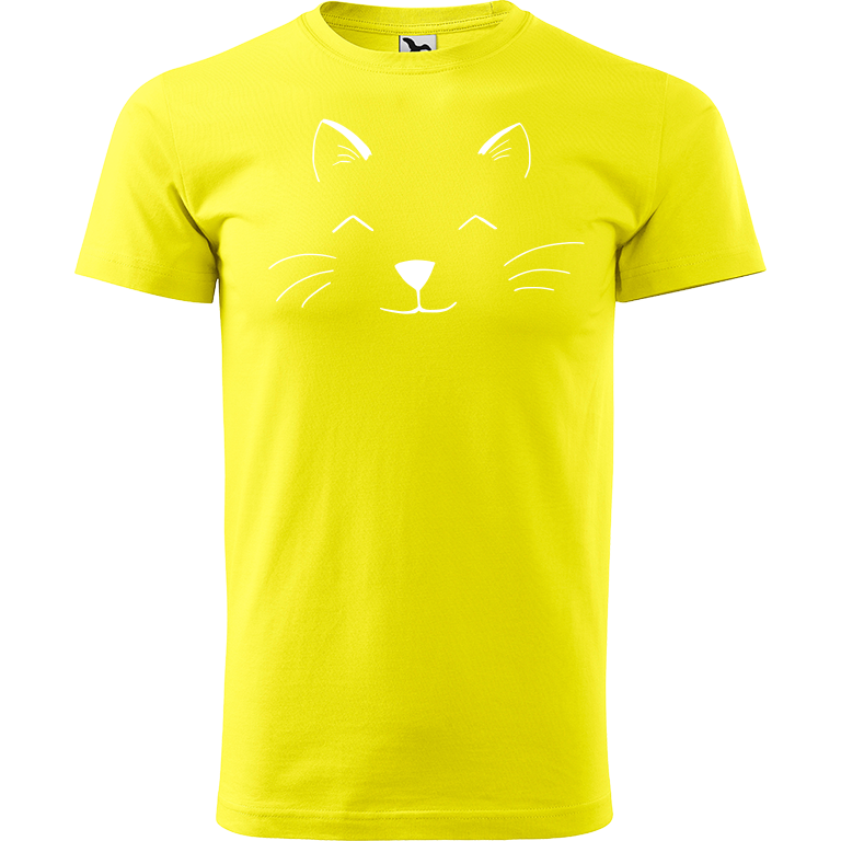 Ručně malované pánské triko Heavy New - Cat Face Velikost trička: M, Barva trička: CITRONOVÁ, Barva motivu: BÍLÁ