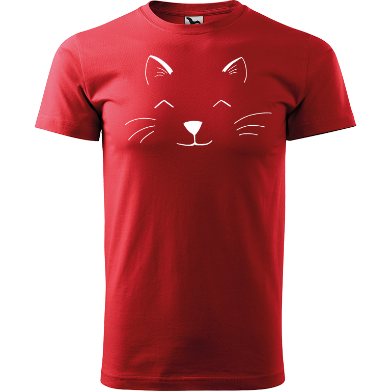 Ručně malované pánské triko Heavy New - Cat Face Velikost trička: M, Barva trička: ČERVENÁ, Barva motivu: BÍLÁ