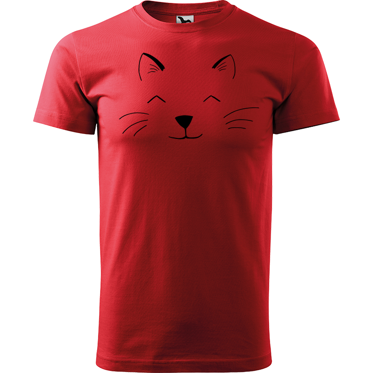 Ručně malované pánské triko Heavy New - Cat Face Velikost trička: M, Barva trička: ČERVENÁ, Barva motivu: ČERNÁ