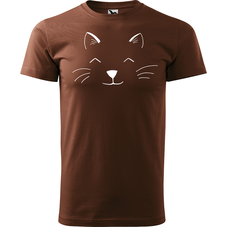 Ručně malované pánské triko Heavy New - Cat Face Velikost trička: S, Barva trička: ČOKOLÁDOVÁ, Barva motivu: BÍLÁ