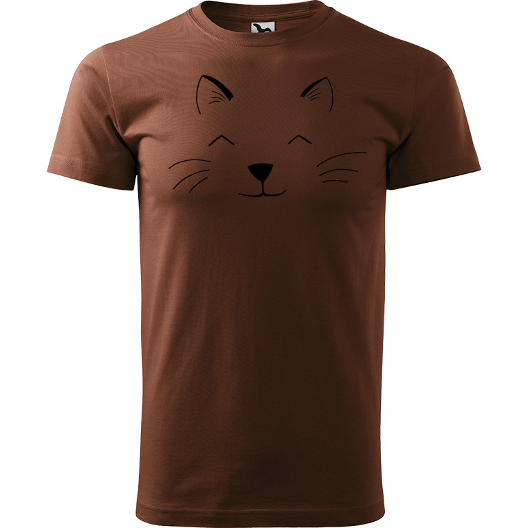 Ručně malované pánské triko Heavy New - Cat Face Velikost trička: S, Barva trička: ČOKOLÁDOVÁ, Barva motivu: ČERNÁ