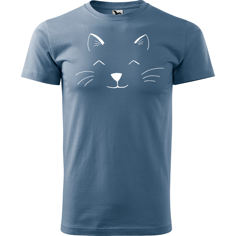 Ručně malované pánské triko Heavy New - Cat Face Velikost trička: M, Barva trička: DENIM, Barva motivu: BÍLÁ