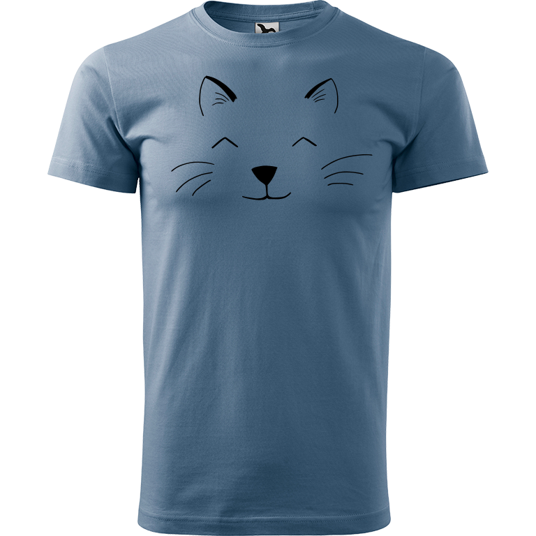 Ručně malované pánské triko Heavy New - Cat Face Velikost trička: XS, Barva trička: DENIM, Barva motivu: ČERNÁ