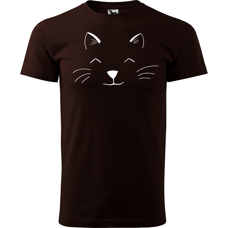 Ručně malované pánské triko Heavy New - Cat Face Velikost trička: M, Barva trička: KÁVOVÁ, Barva motivu: BÍLÁ