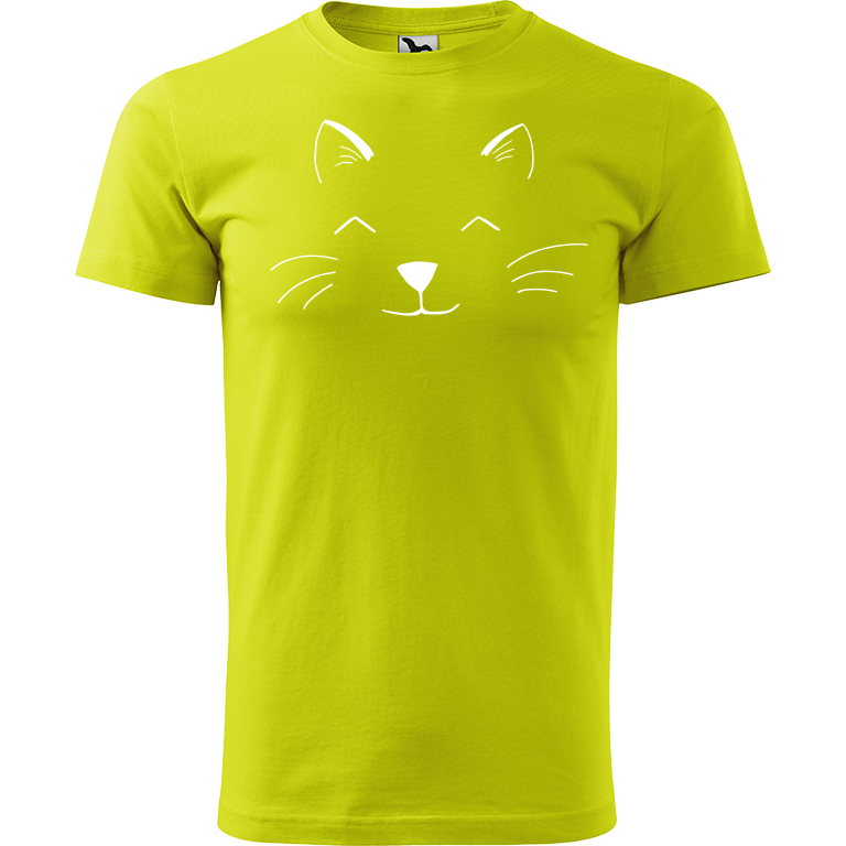 Ručně malované pánské triko Heavy New - Cat Face Velikost trička: M, Barva trička: LIMETKOVÁ, Barva motivu: BÍLÁ