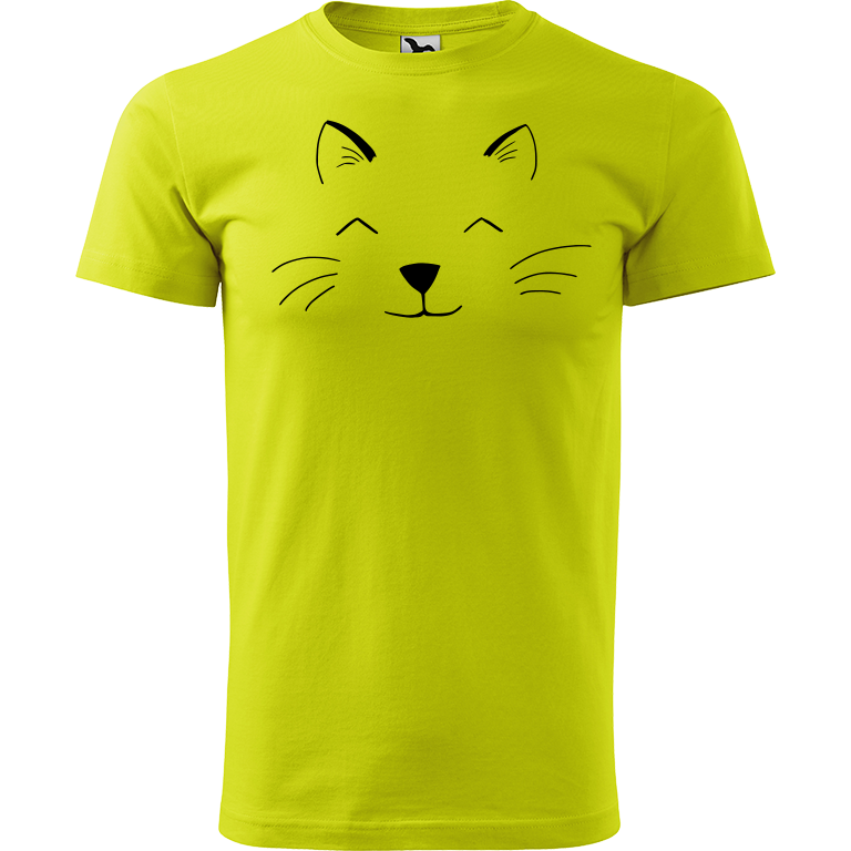 Ručně malované pánské triko Heavy New - Cat Face Velikost trička: XL, Barva trička: LIMETKOVÁ, Barva motivu: ČERNÁ