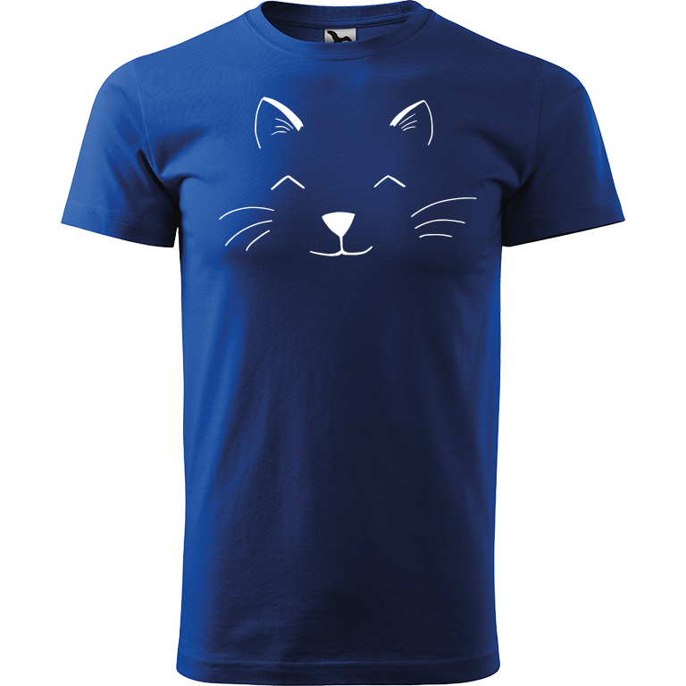 Ručně malované pánské triko Heavy New - Cat Face Velikost trička: XL, Barva trička: MODRÁ, Barva motivu: BÍLÁ