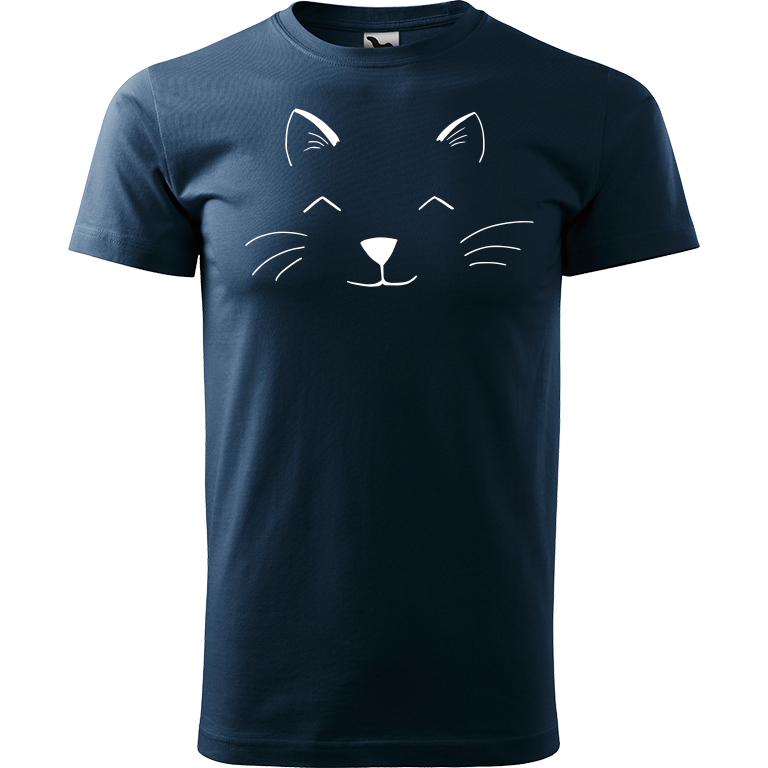 Ručně malované pánské triko Heavy New - Cat Face Velikost trička: M, Barva trička: NÁMOŘNICKÁ MODRÁ, Barva motivu: BÍLÁ