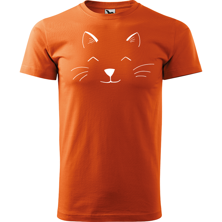 Ručně malované pánské triko Heavy New - Cat Face Velikost trička: XXL, Barva trička: ORANŽOVÁ, Barva motivu: BÍLÁ