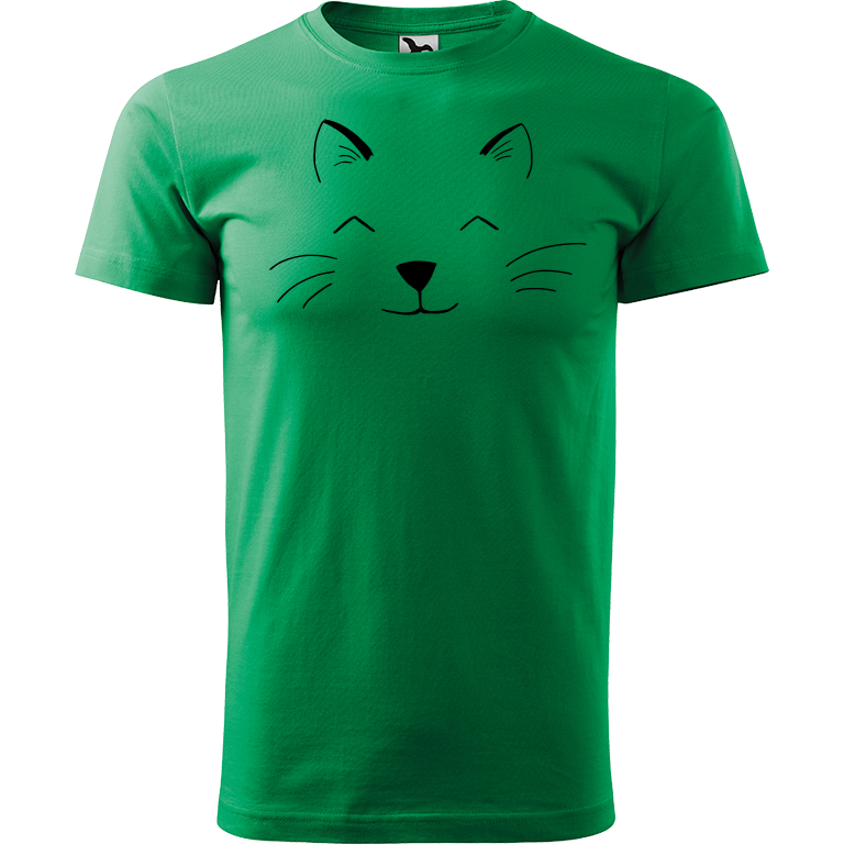 Ručně malované pánské triko Heavy New - Cat Face Velikost trička: S, Barva trička: STŘEDNĚ ZELENÁ, Barva motivu: ČERNÁ