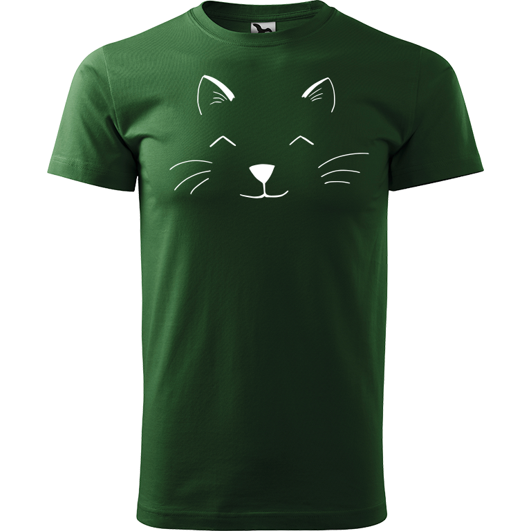 Ručně malované pánské triko Heavy New - Cat Face Velikost trička: S, Barva trička: TMAVĚ ZELENÁ, Barva motivu: BÍLÁ