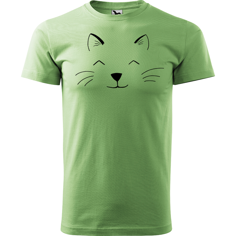 Ručně malované pánské triko Heavy New - Cat Face Velikost trička: S, Barva trička: TRÁVOVĚ ZELENÁ, Barva motivu: ČERNÁ