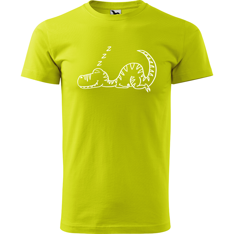Ručně malované pánské triko Heavy New - Dinosaur - Spící Velikost trička: XL, Barva trička: LIMETKOVÁ, Barva motivu: BÍLÁ