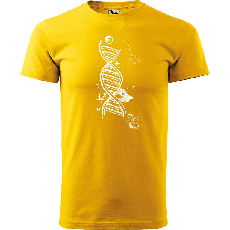 Ručně malované pánské triko Heavy New - DNA Velikost trička: M, Barva trička: ŽLUTÁ, Barva motivu: BÍLÁ
