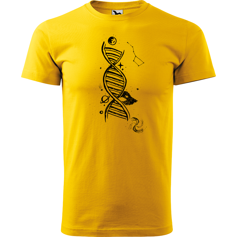 Ručně malované pánské triko Heavy New - DNA Velikost trička: L, Barva trička: ŽLUTÁ, Barva motivu: ČERNÁ