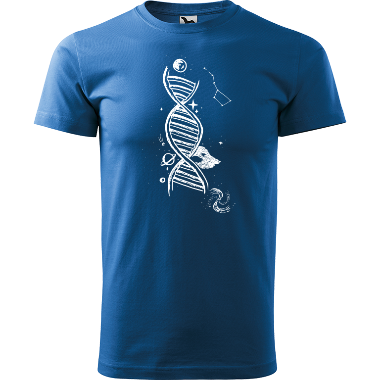 Ručně malované pánské triko Heavy New - DNA Velikost trička: M, Barva trička: AZUROVÁ, Barva motivu: BÍLÁ